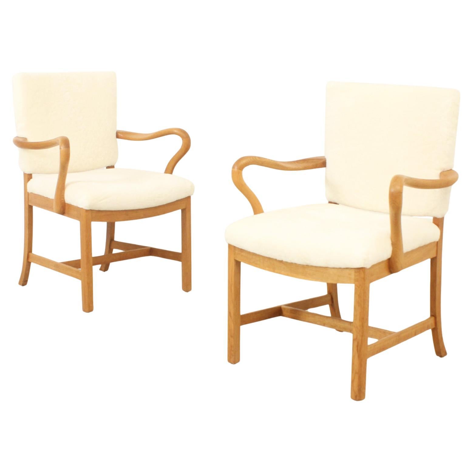 Pair of Armchairs in Sheepskin by Jacob Kjaer, Denmark, 1930's