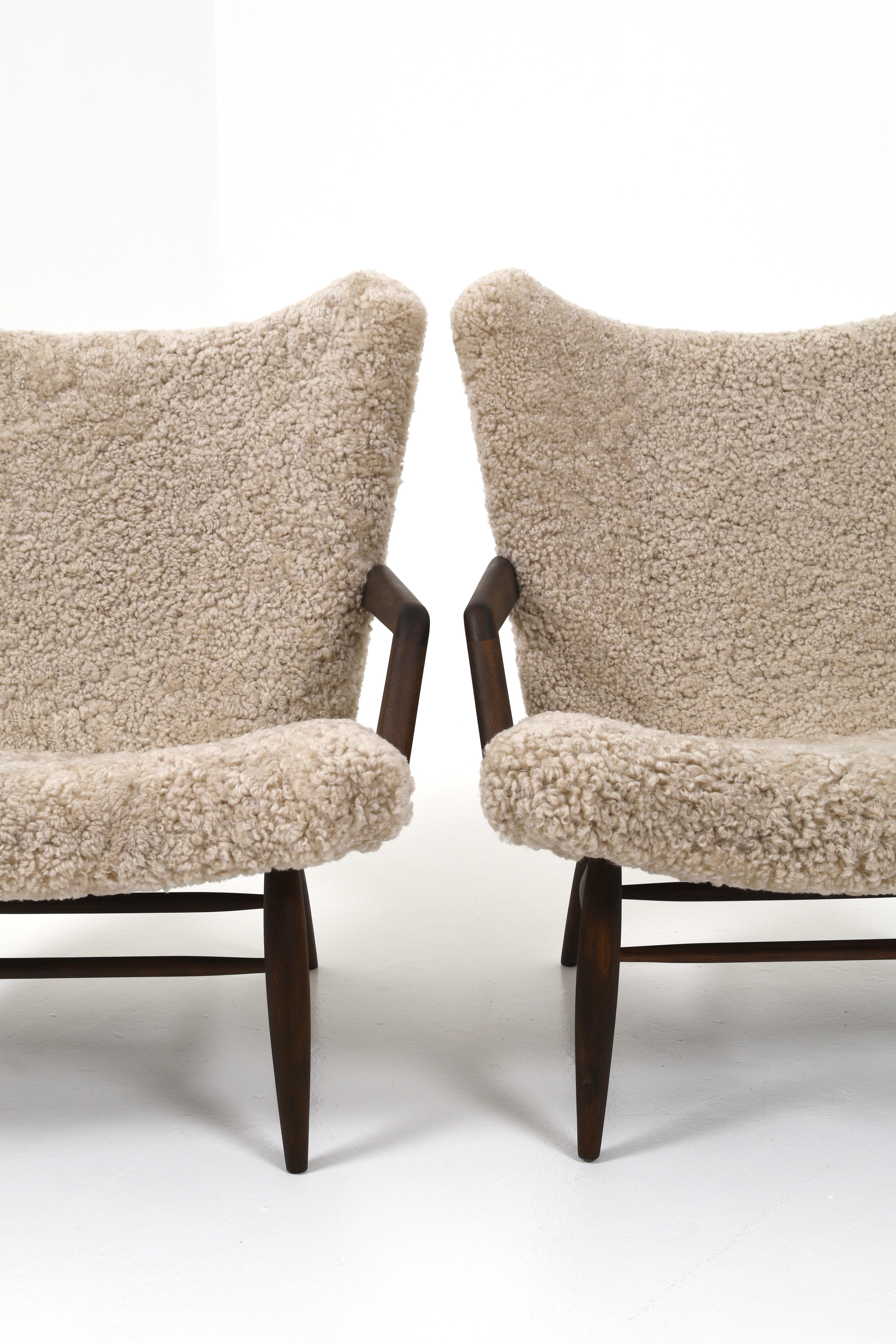 Mid-20th Century Pair of armchairs in Sheepskin by Svante Skogh, 1950s For Sale