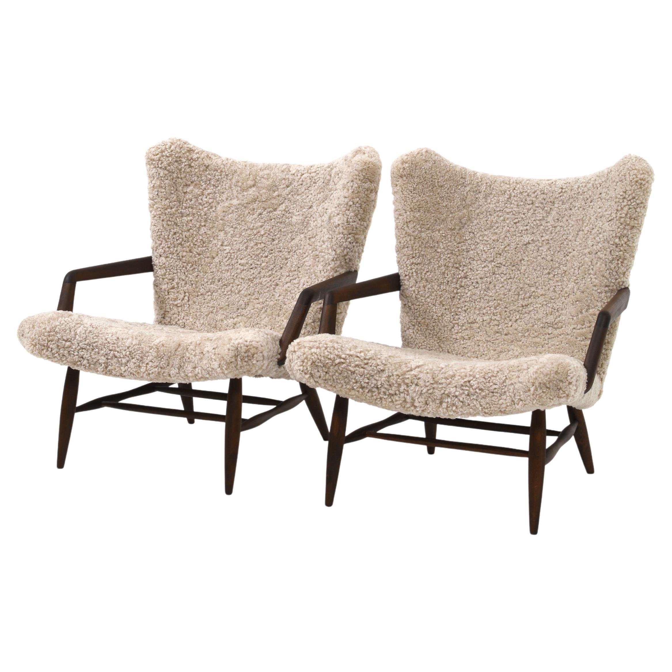 Pair of armchairs in Sheepskin by Svante Skogh, 1950s For Sale