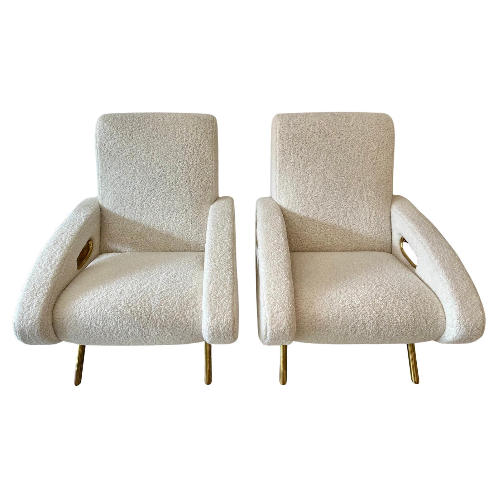 Pair of Armchairs in Soft White Fabric For Sale