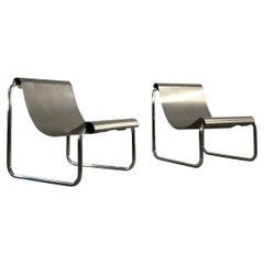 Pareja de sillones de acero inoxidable de Patrick Gingembre, Francia, 1970