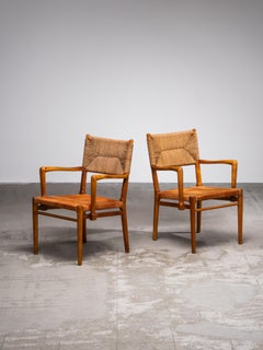 Pair of Armchairs in Suede and Woven Cord by Werner West, Finland, 1930s