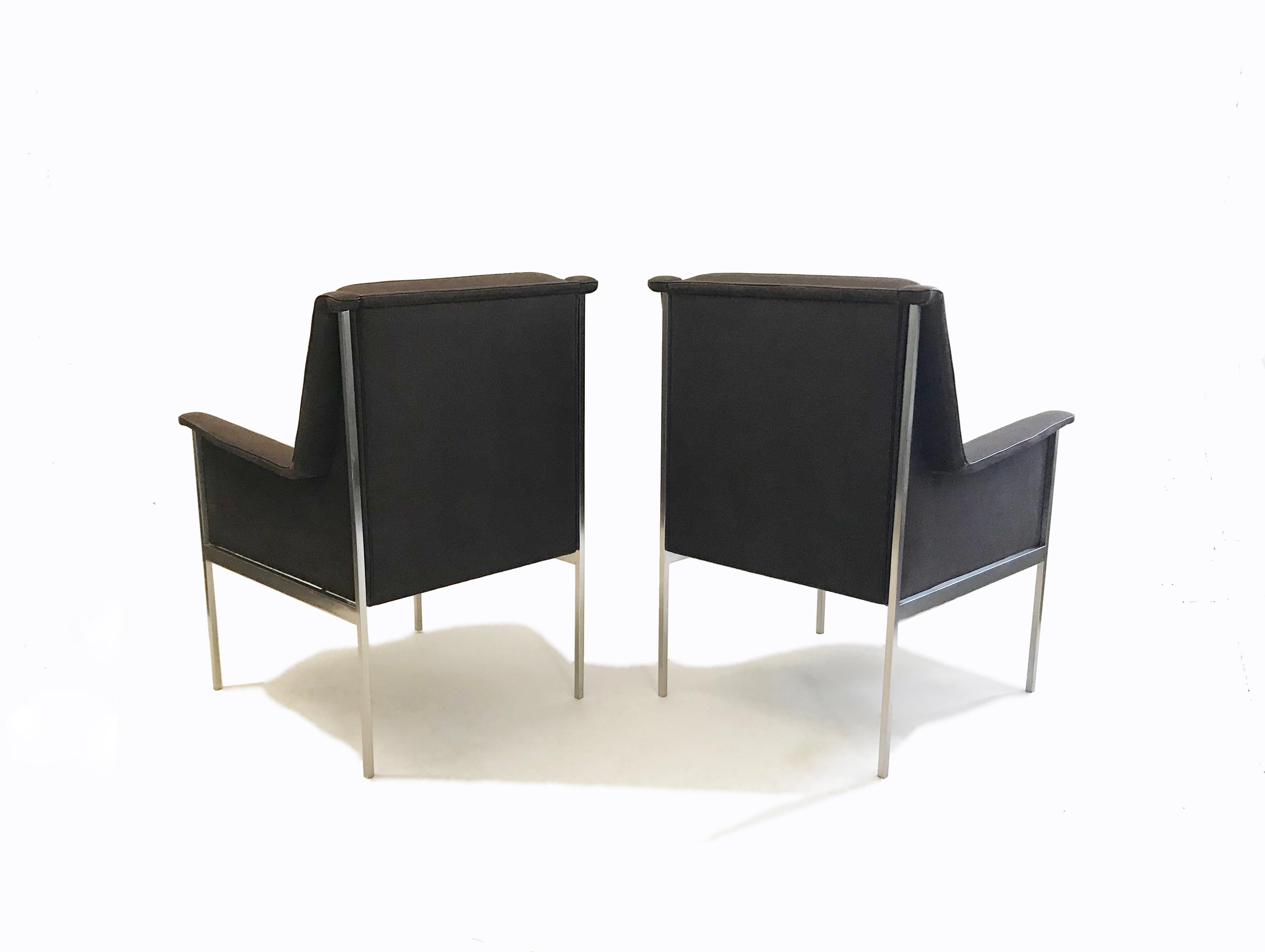 Leather Pair of Armchairs in the Manner of Florence Knoll, C. 1960