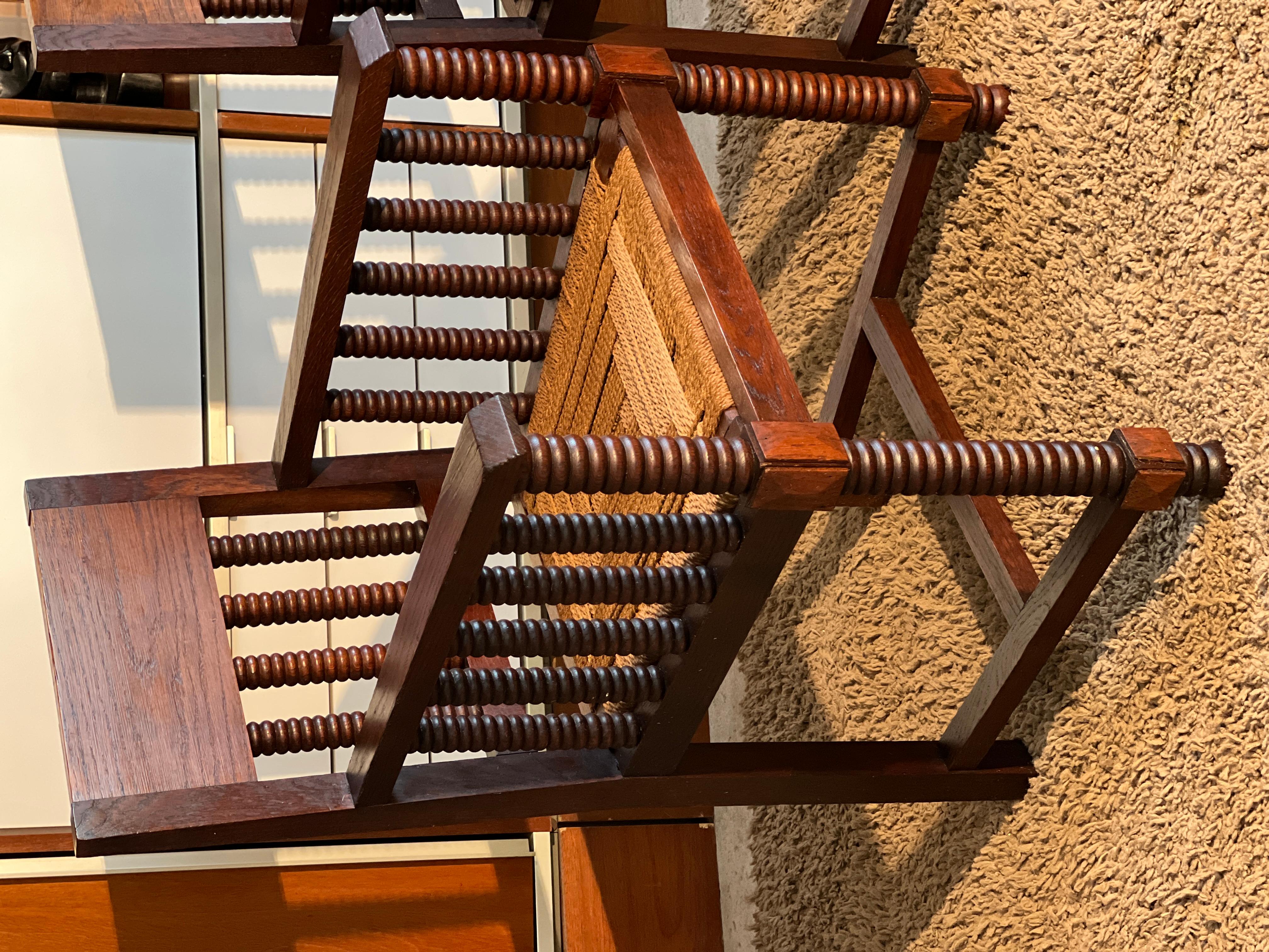 Paire de fauteuils en bois tourné et corde attribuée à Victor Courtray 1940 2