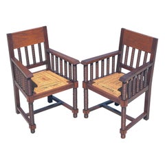 Paire de fauteuils en bois tourné et corde attribuée à Victor Courtray 1940