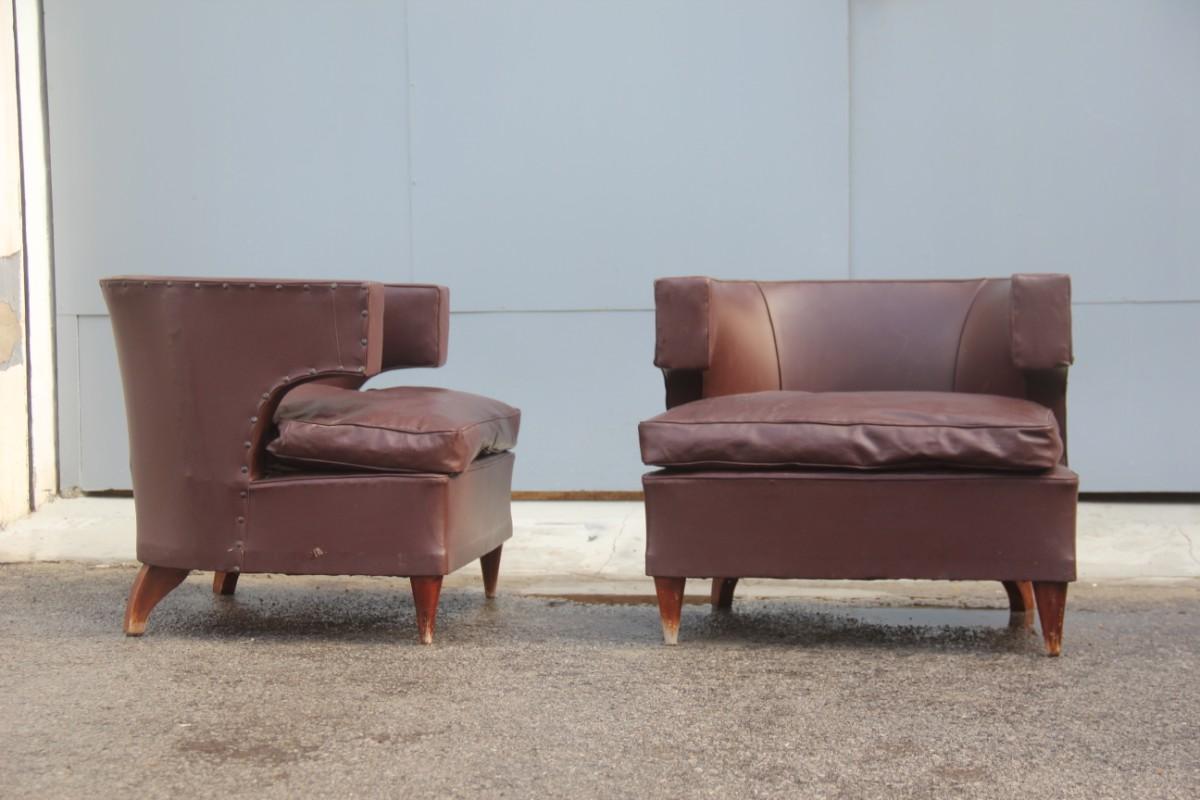 Pair of Lajos Kozma Art Deco Brown Faux Leather Hungarian Armchairs 1930s For Sale 10