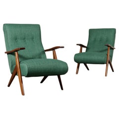 Pair of Armchairs Italy Stained Beechwood Foam Fabric, 1950s-1960s