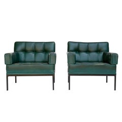 Pair of Armchairs Johannes Spalt 'Constanze', Green Leather, Austria, 1960s