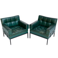 Ein Paar Sessel Johannes Spalt 'Constanze', Grünes Leder, Österreich, 1960er Jahre