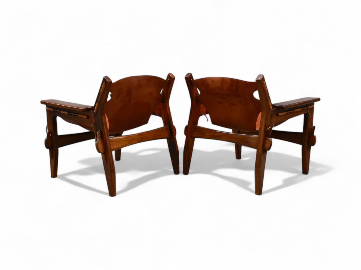 Woodwork Pair of Armchairs “Kilin” in Hardwood and Leather by Sergio Rodrigues, c. 1960s For Sale