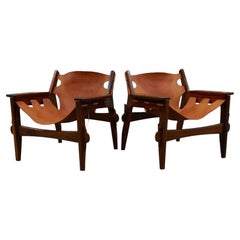 Pair of Armchairs “Kilin” in Hardwood and Leather by Sergio Rodrigues, c. 1960s