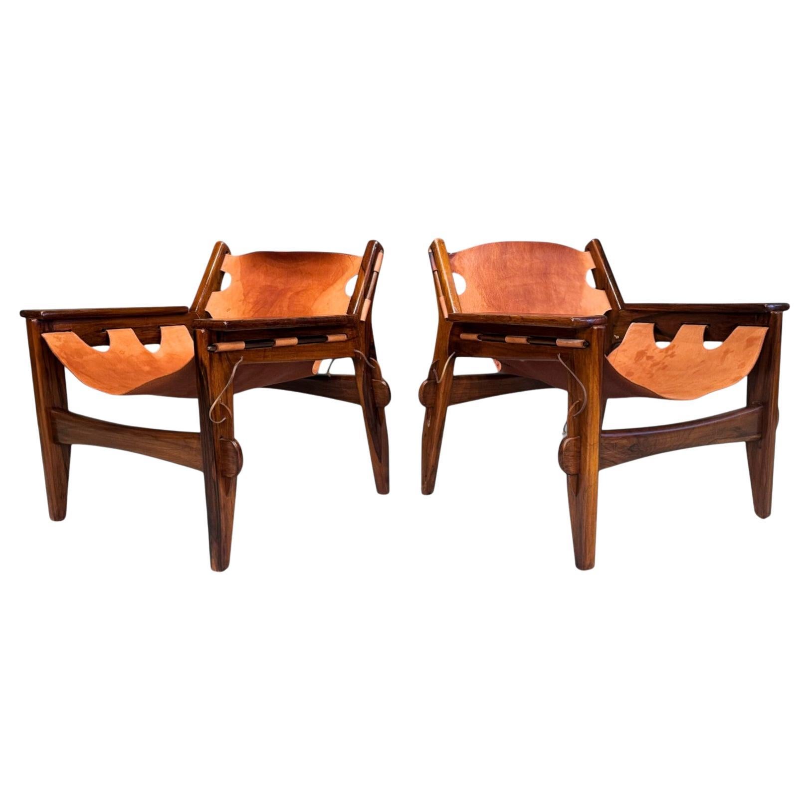 Pair of Armchairs “Kilin” in Hardwood and Leather by Sergio Rodrigues, c. 1960s