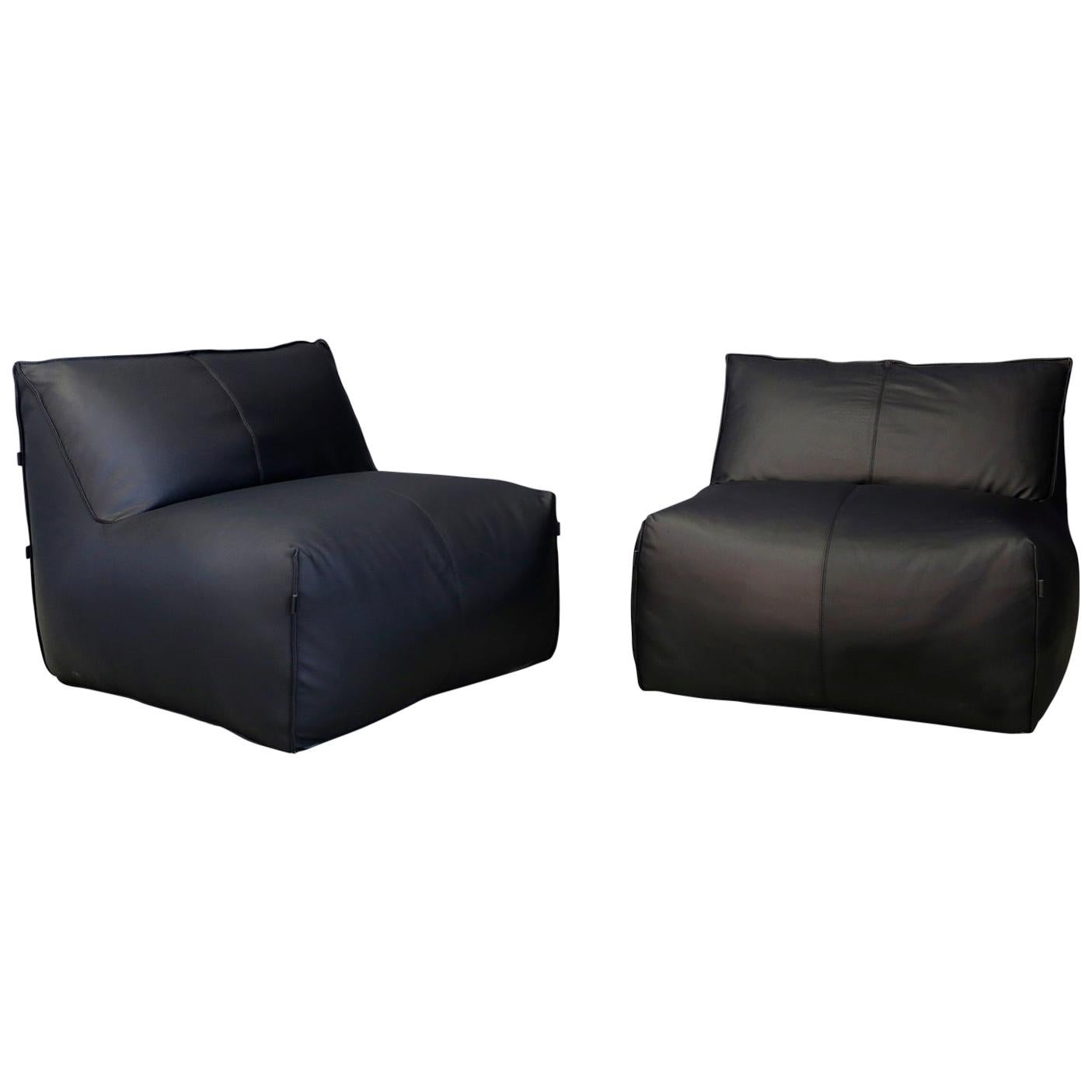Pair of Armchairs "Le Bambole" in Black Leather by Mario Bellini for B&B Italia