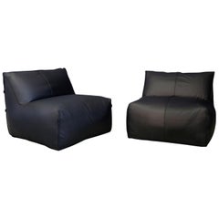 Vintage Pair of Armchairs "Le Bambole" in Black Leather by Mario Bellini for B&B Italia