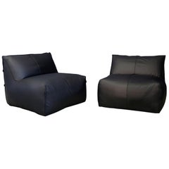 Pair of Armchairs "Le Bambole" in Black Leather by Mario Bellini for B&B Italia