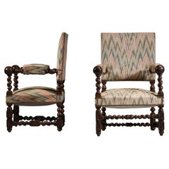 Pair of Armchairs Louis XIII Style Solid Oak from the 1960s