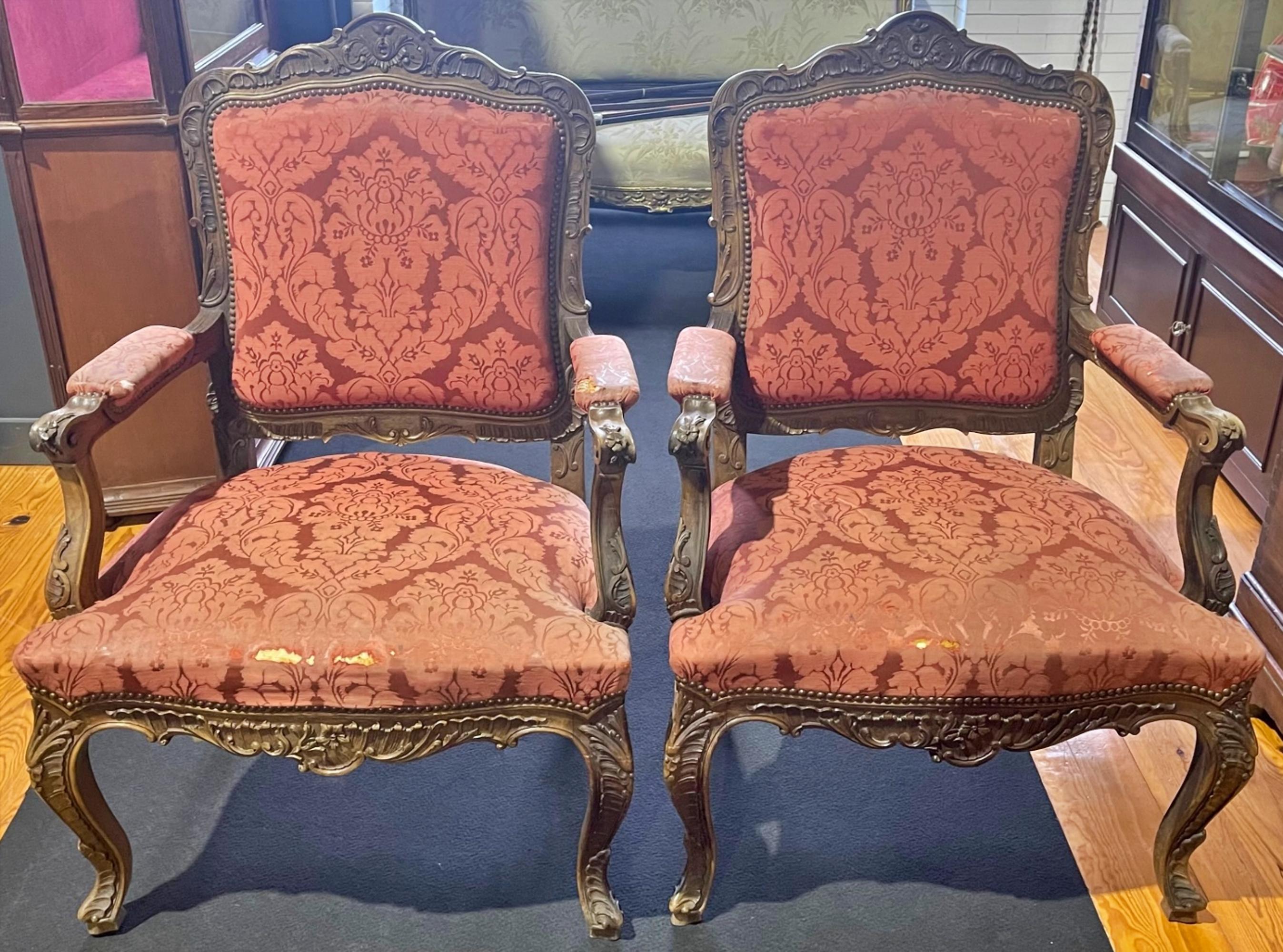 Hand-Crafted PAIR OF ARMCHAIRS LOUIS XV STYLE 19th Centuty For Sale
