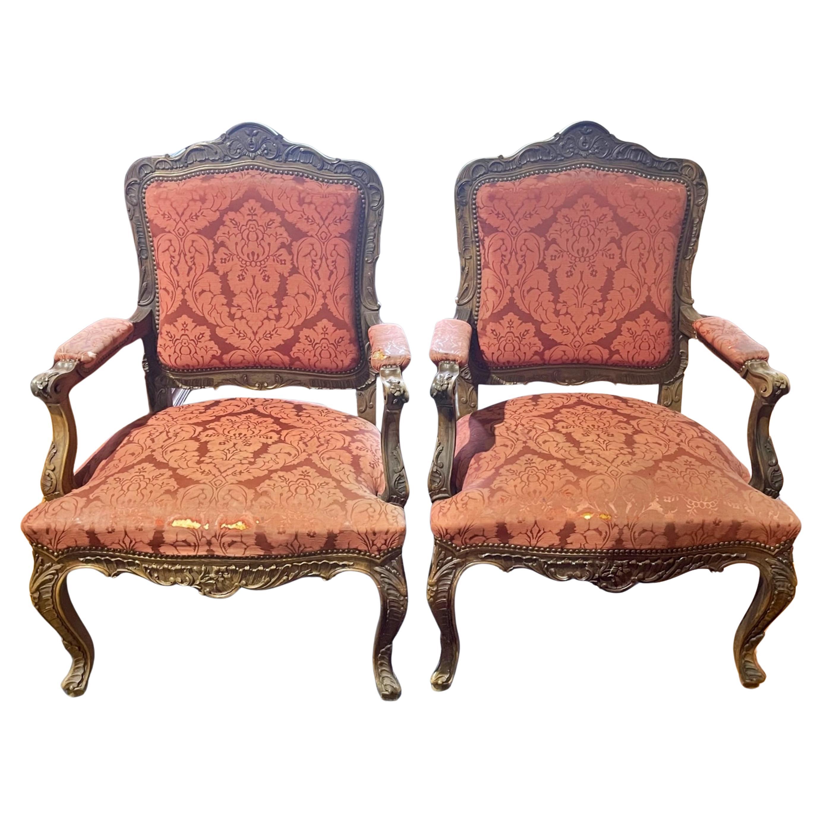 PAIR OF ARMCHAIRS LOUIS XV STYLE 19th Centuty For Sale