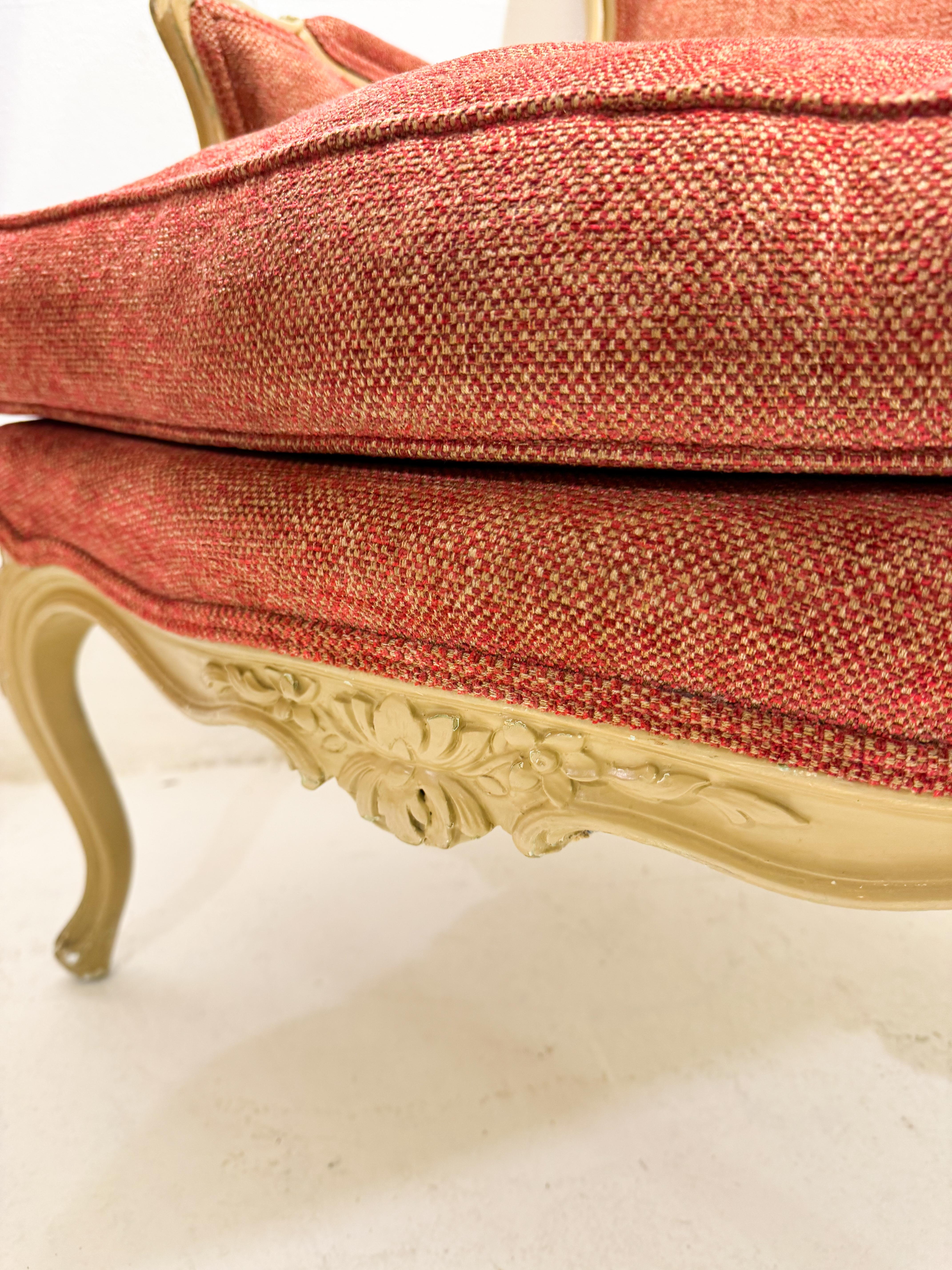 Contemporary Pair of Armchairs Louis XV Style, Red Upholstery For Sale