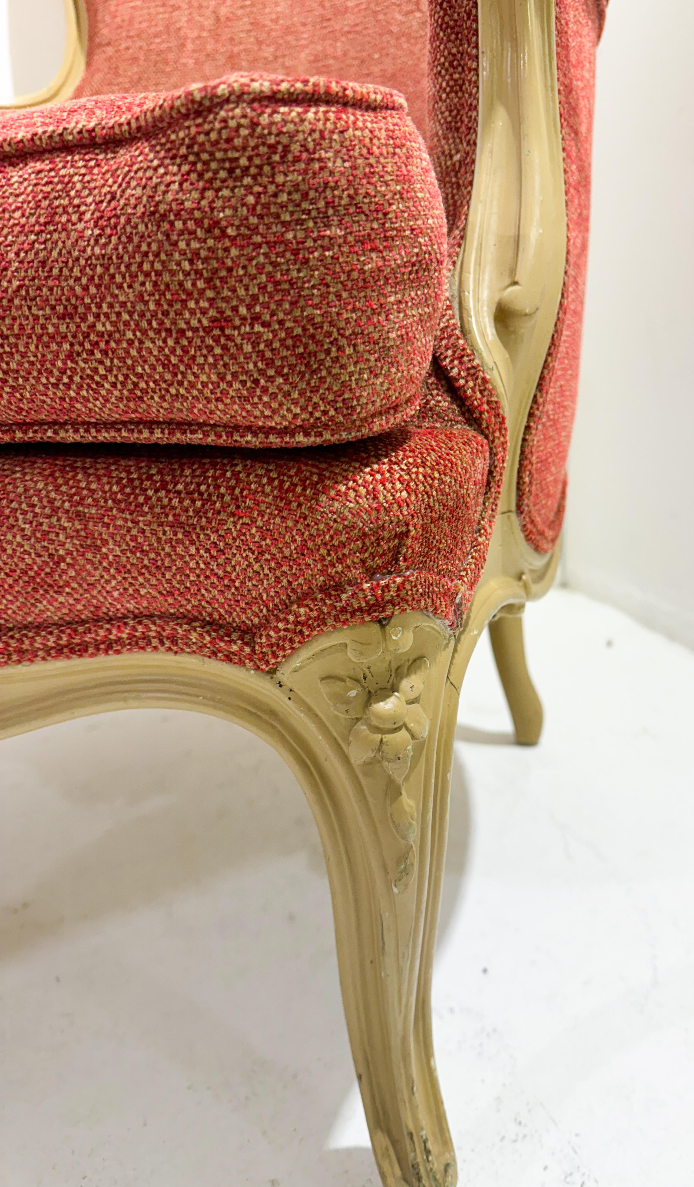Fabric Pair of Armchairs Louis XV Style, Red Upholstery For Sale