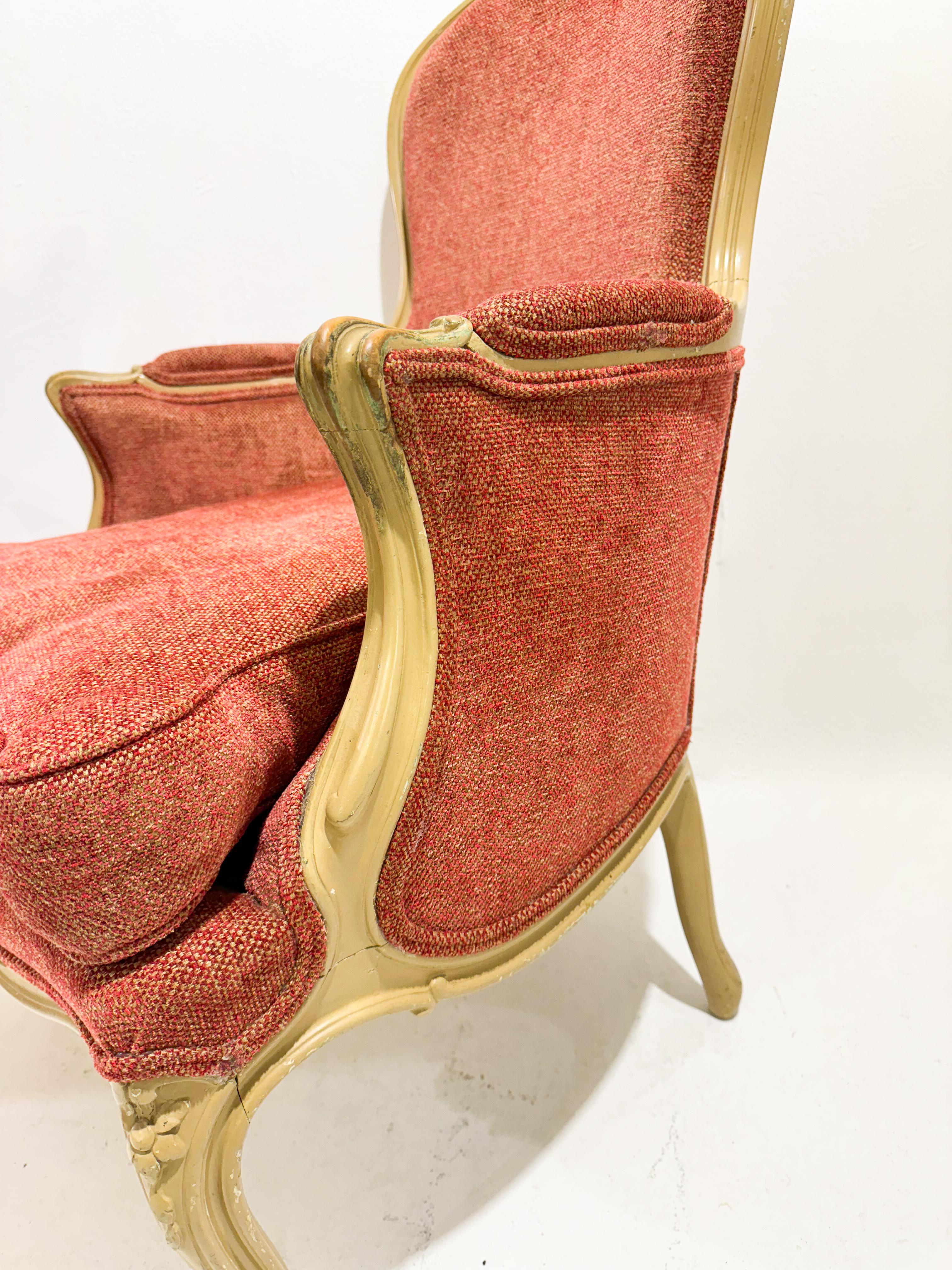Pair of Armchairs Louis XV Style, Red Upholstery For Sale 2