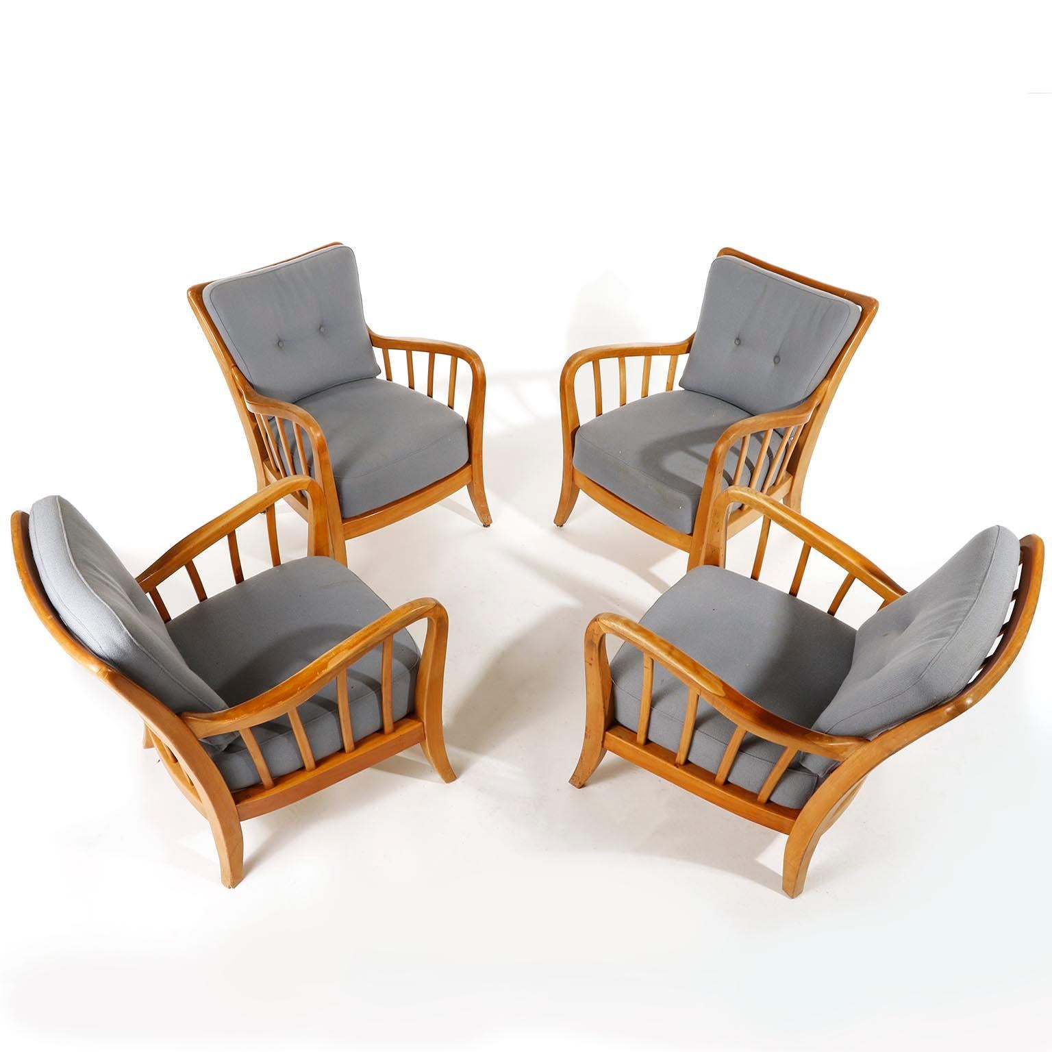 Pair of Armchairs Lounge Chairs Wood, Attributed to Josef Frank, Thonet, 1940 8