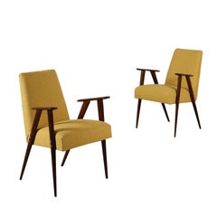 Pair of Armchairs Mahogany Fabric Retro, Italy, 1950s