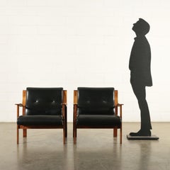 Pair of Armchairs Mario Bellini Stained Beech Leatherette Foam 1960s