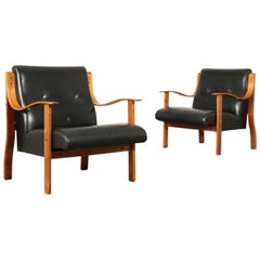 Pair of Armchairs Mario Bellini Stained Beech Leatherette Foam 1960s