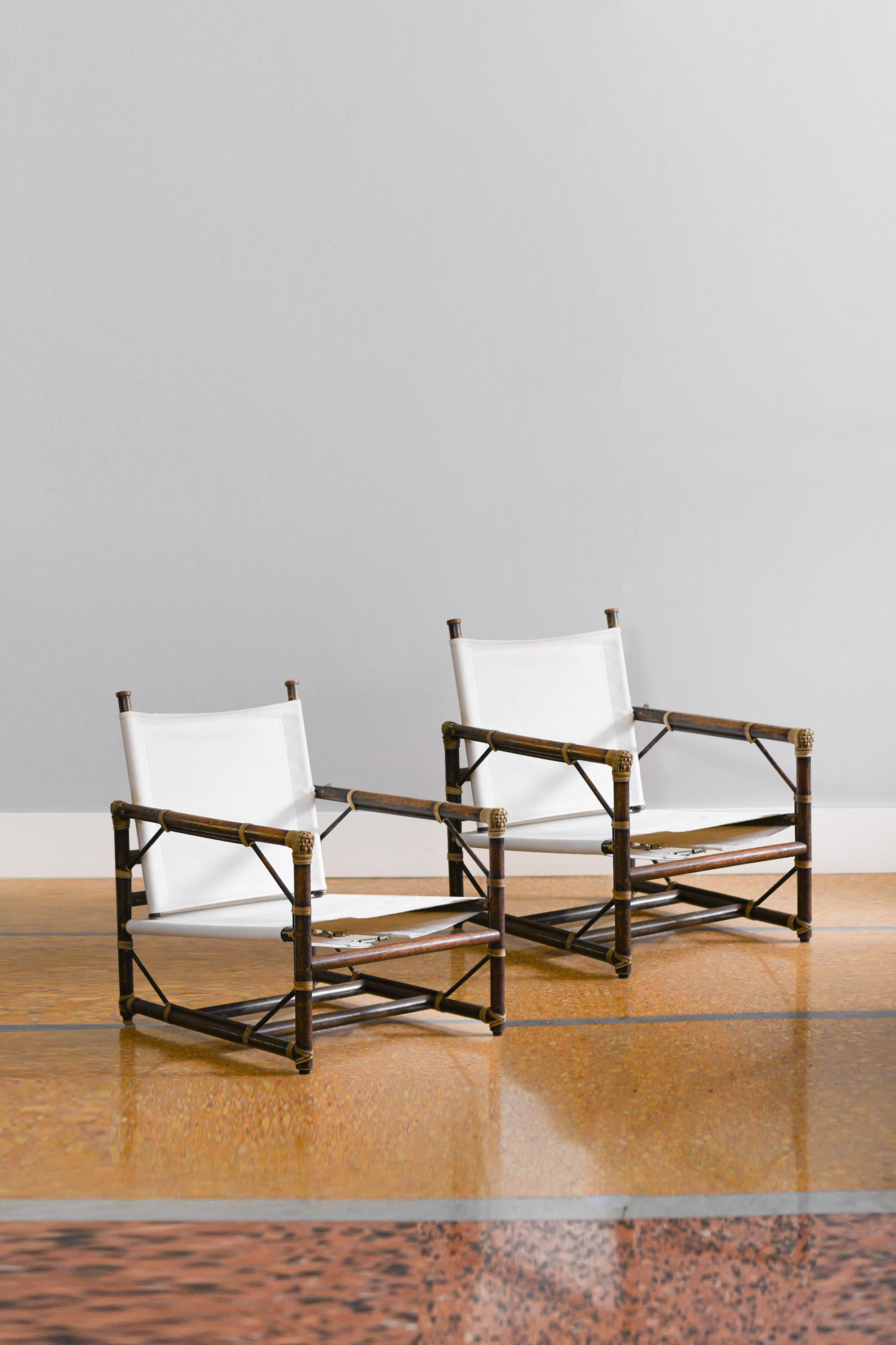Pair of armchairs #McGuire San Francisco 1970
Product details
Made of wood and fabric, with leather bindings.
Dimensions: 63w x 78h x72d cm
Production: McGuire, San Francisco 1970.