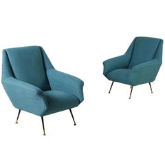 Pair of Armchairs Metal Brass Fabric Vintage Italy, 1950s-1960s