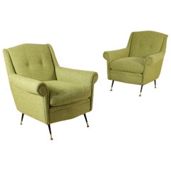 Pair of Armchairs Metal Brass Fabric Vintage Italy, 1960s
