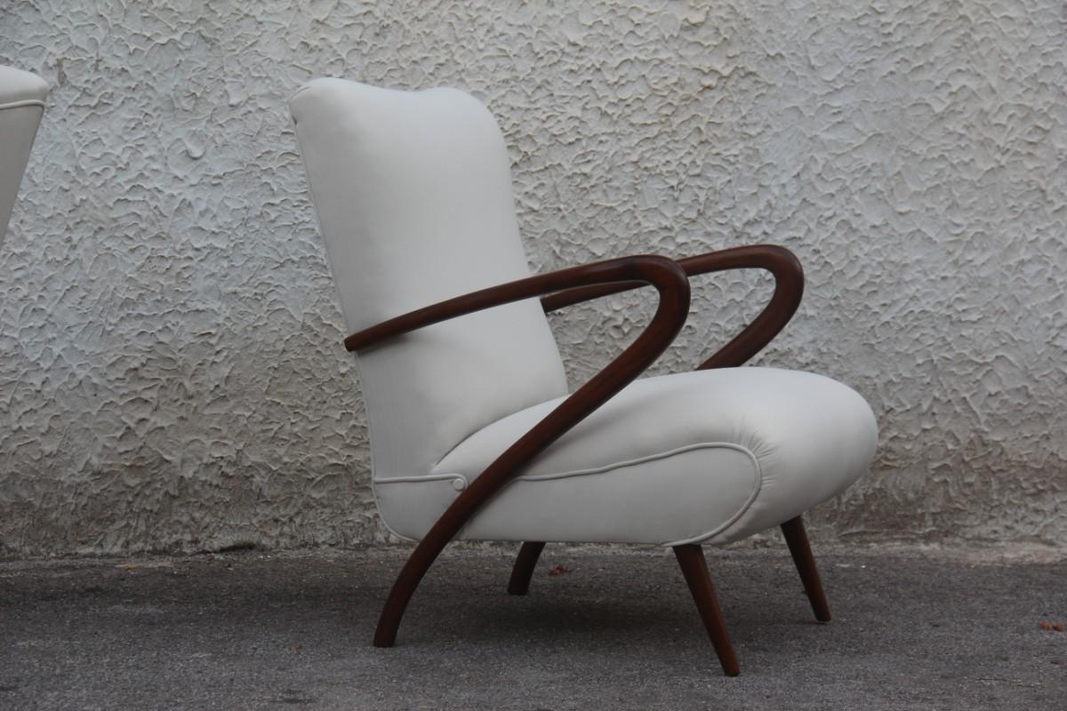 Pair Of Armchairs Mid-Century Modern Wood Fabric 1950 Italian Design  5