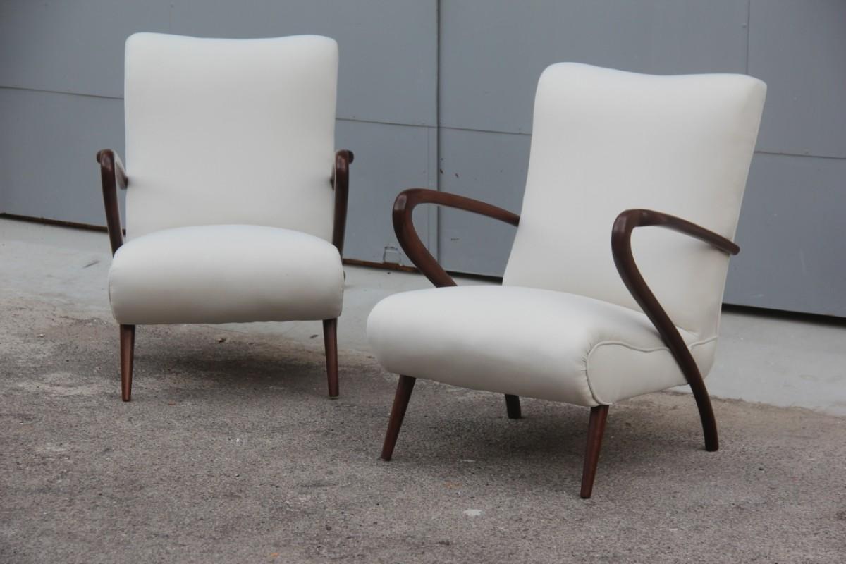 Pair Of Armchairs Mid-Century Modern Wood Fabric 1950 Italian Design  1