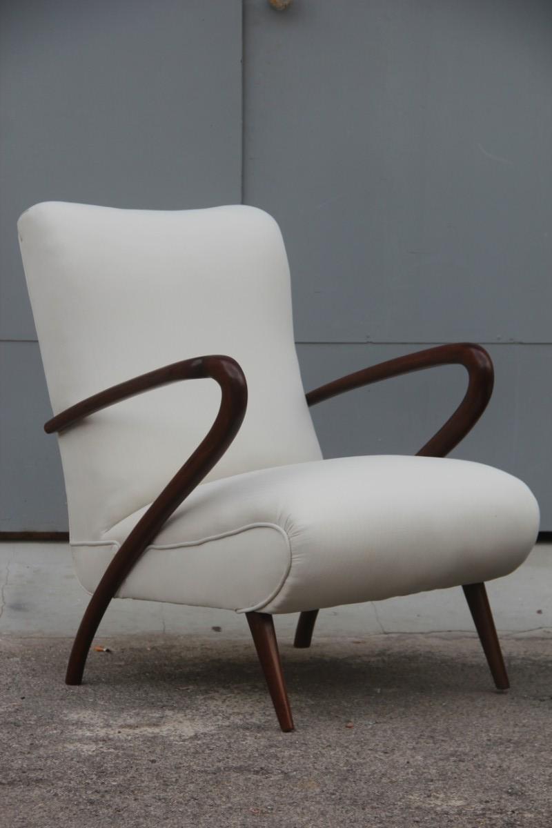 Pair Of Armchairs Mid-Century Modern Wood Fabric 1950 Italian Design  4