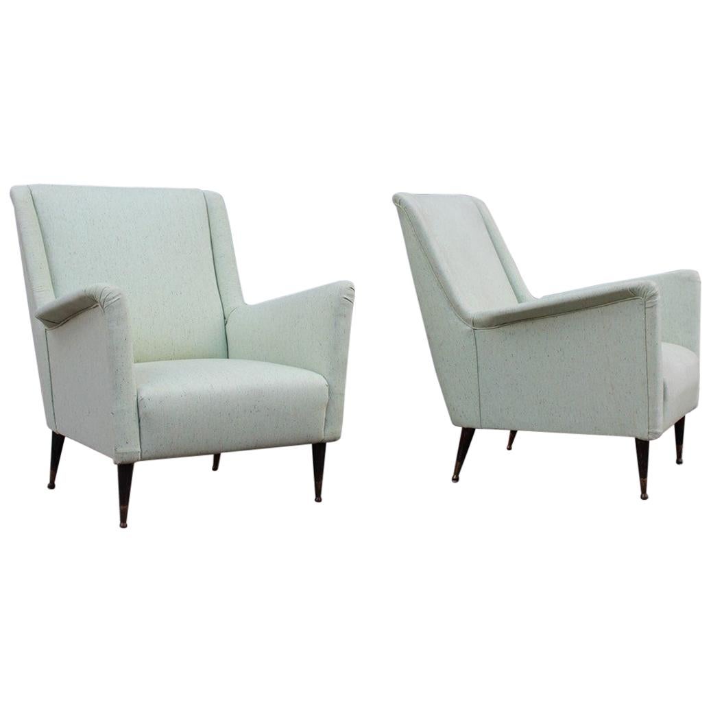 Paar Sessel Midcentury Italienisches Design Holzfüße Messing Grün Gio Ponti