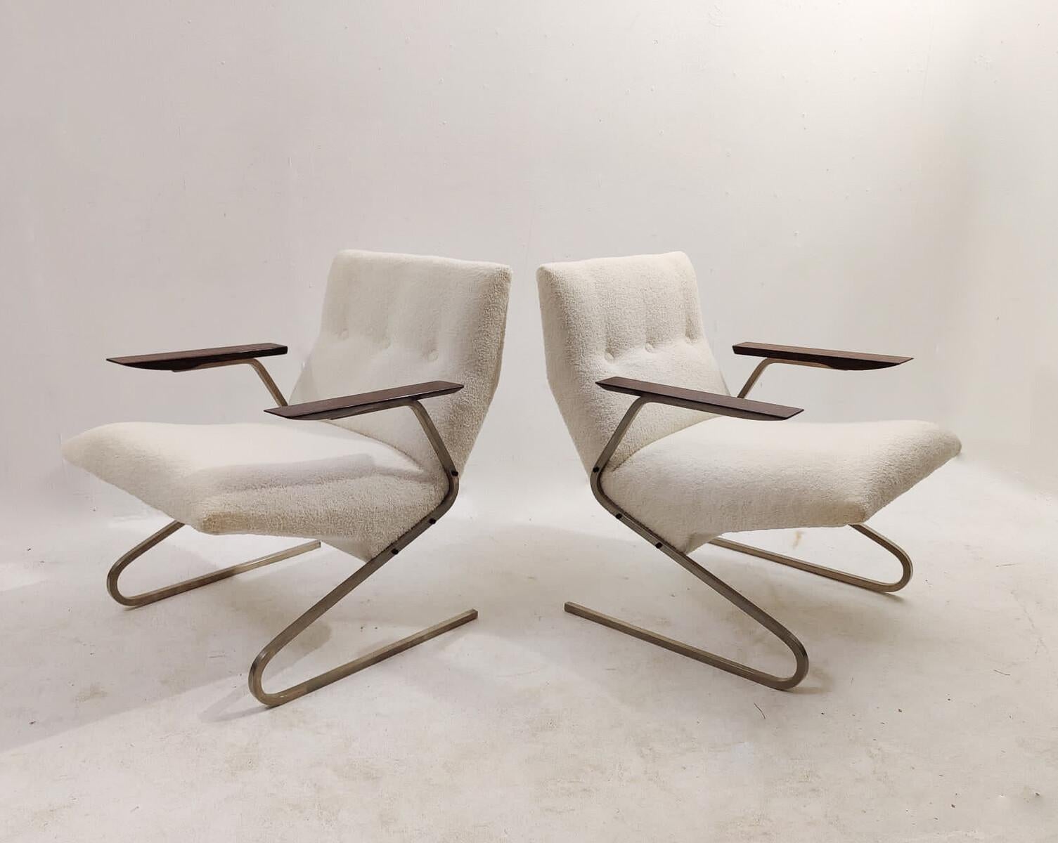 Metal Pair of Armchairs Model ‘Cantilever’ by George Van Rijck for Beaufort, 1960s