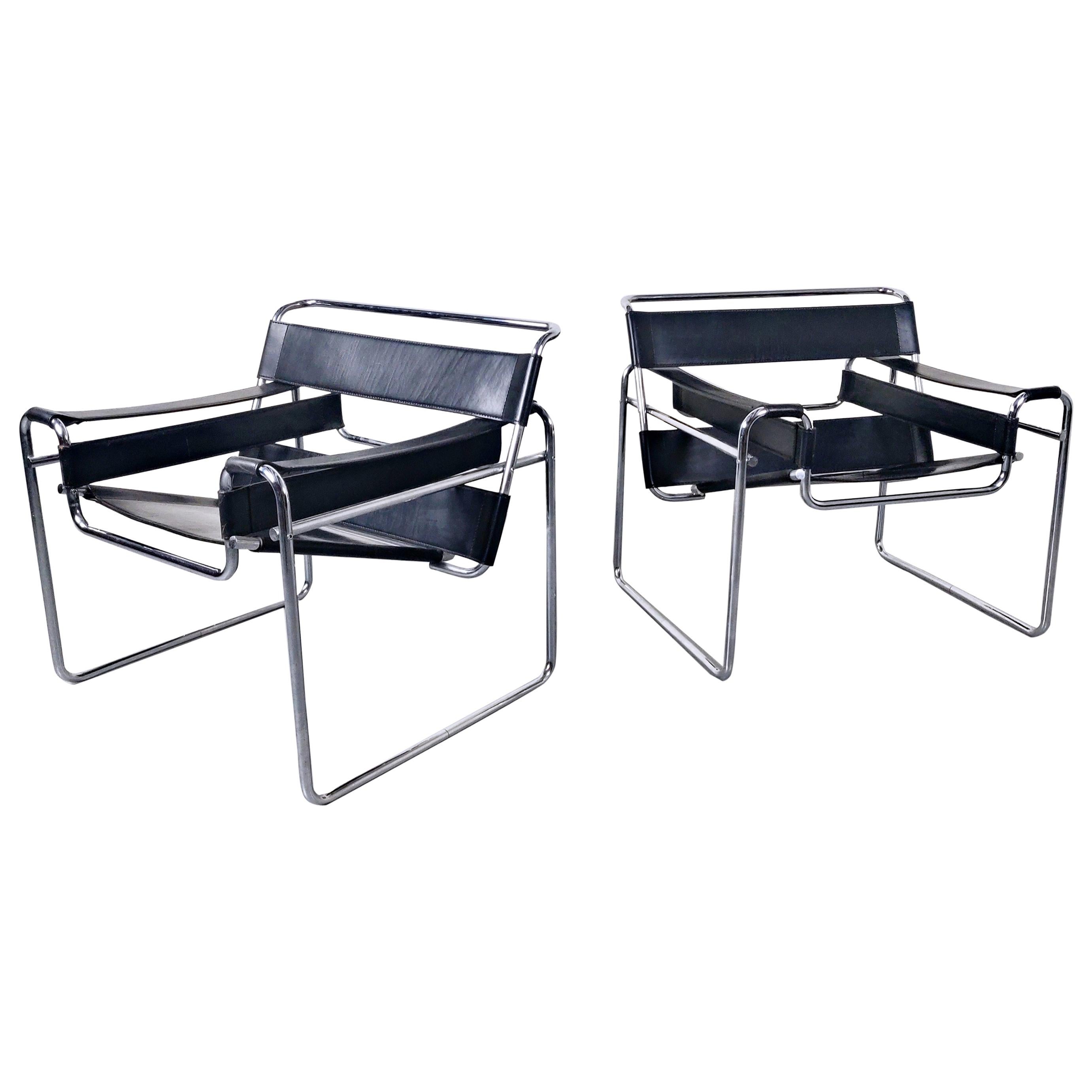 Pair of Mid-Century Modern Armchairs Model Wassily by Marcel Breuer