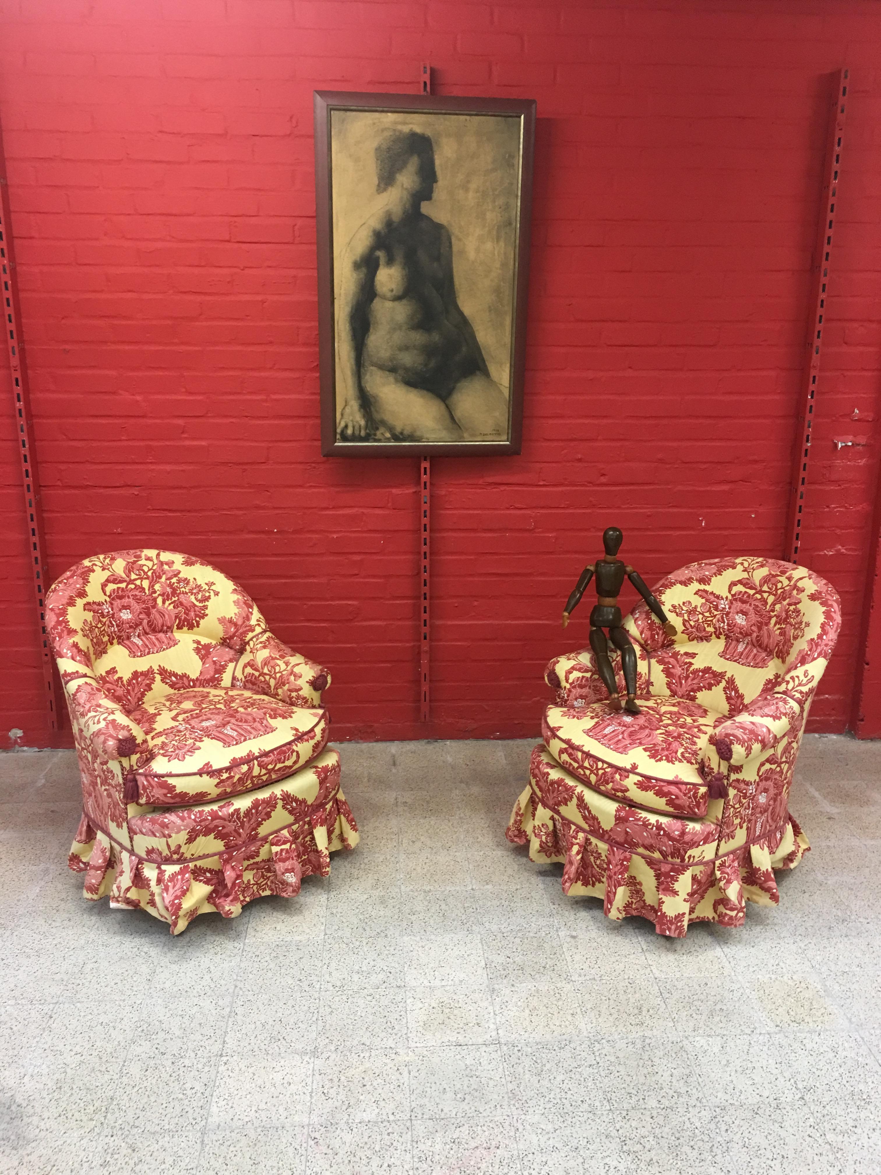 19th Century Pair of Armchairs Napoleon III, Completely Redone For Sale