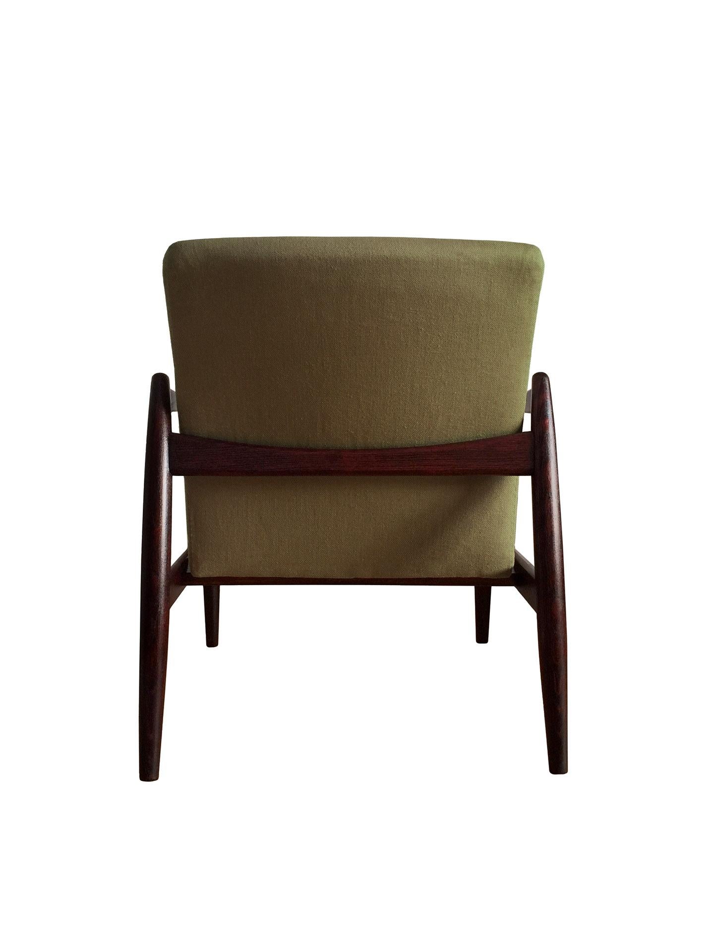 Hand-Crafted Pair of Armchairs, Olive Linen, Edmund Homa, 1960s For Sale