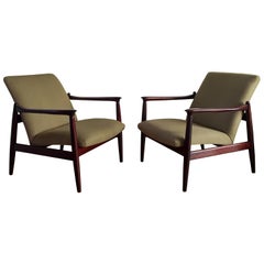 Pair of Armchairs, Olive Linen, Edmund Homa, 1960s