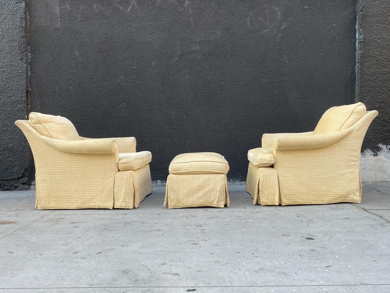 Late 20th Century Pair of Armchairs & Ottoman by A. Rudin of Los Angeles