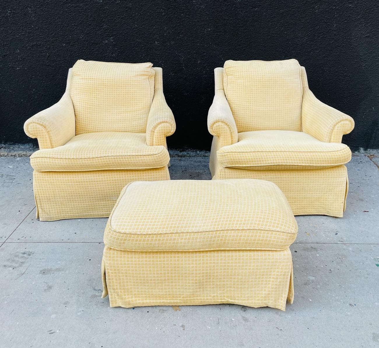 Textile Pair of Armchairs & Ottoman by A. Rudin of Los Angeles