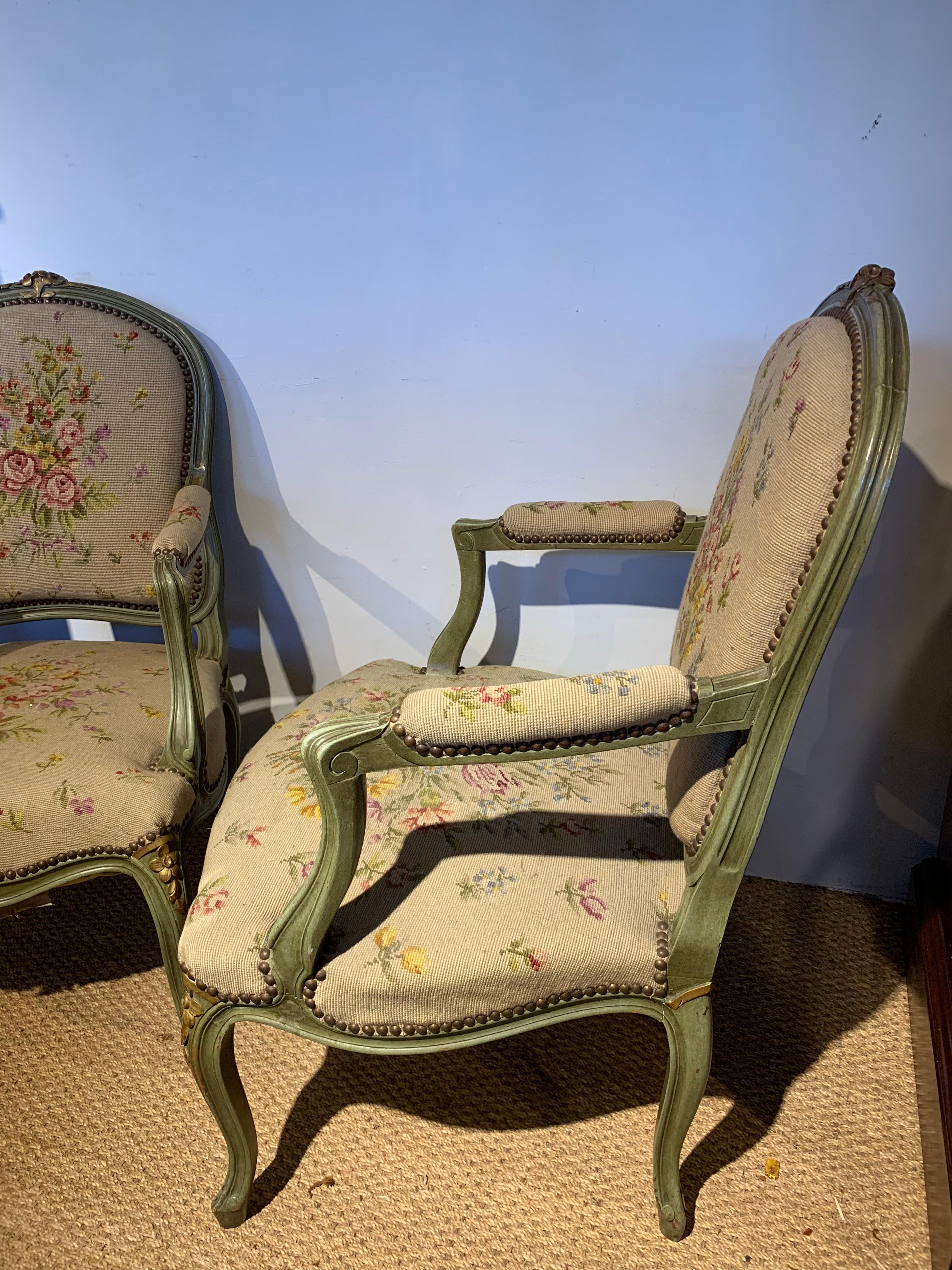 Early 20th Century Pair of Armchairs, Painted in the Louis XV Style