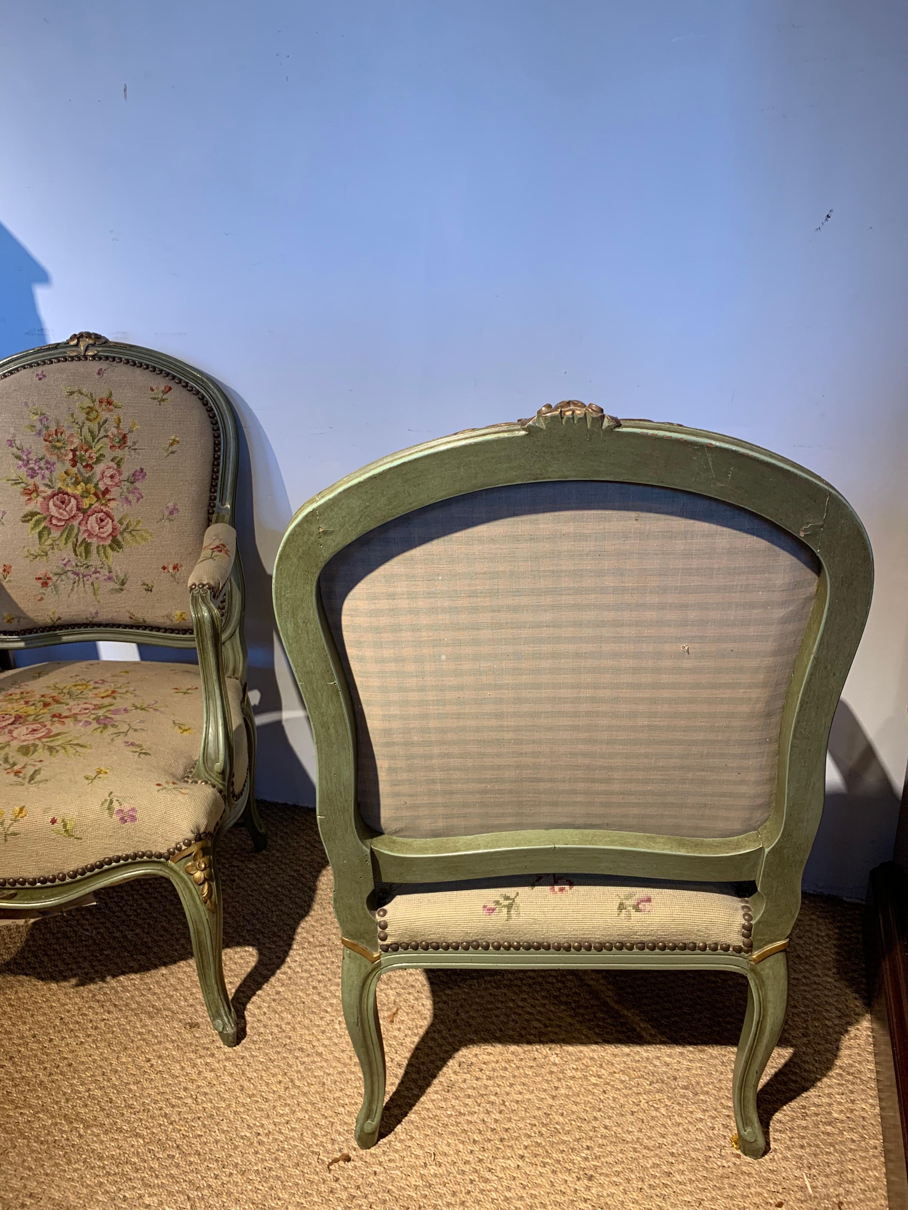 Beech Pair of Armchairs, Painted in the Louis XV Style