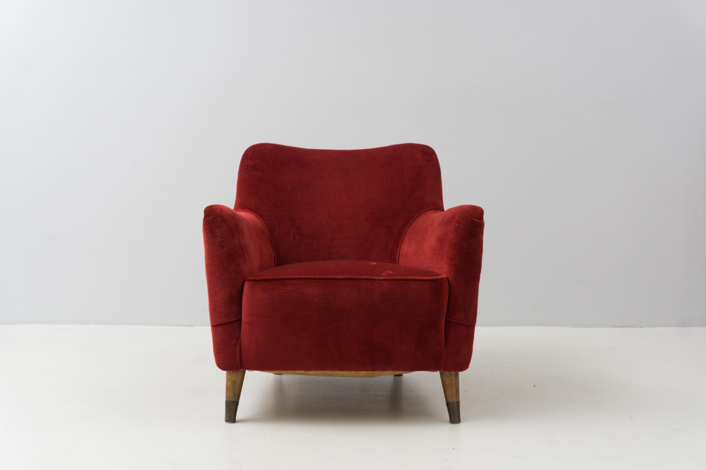 Modern Pair of Armchairs, Red Velvet, by Gio Ponti, 1949