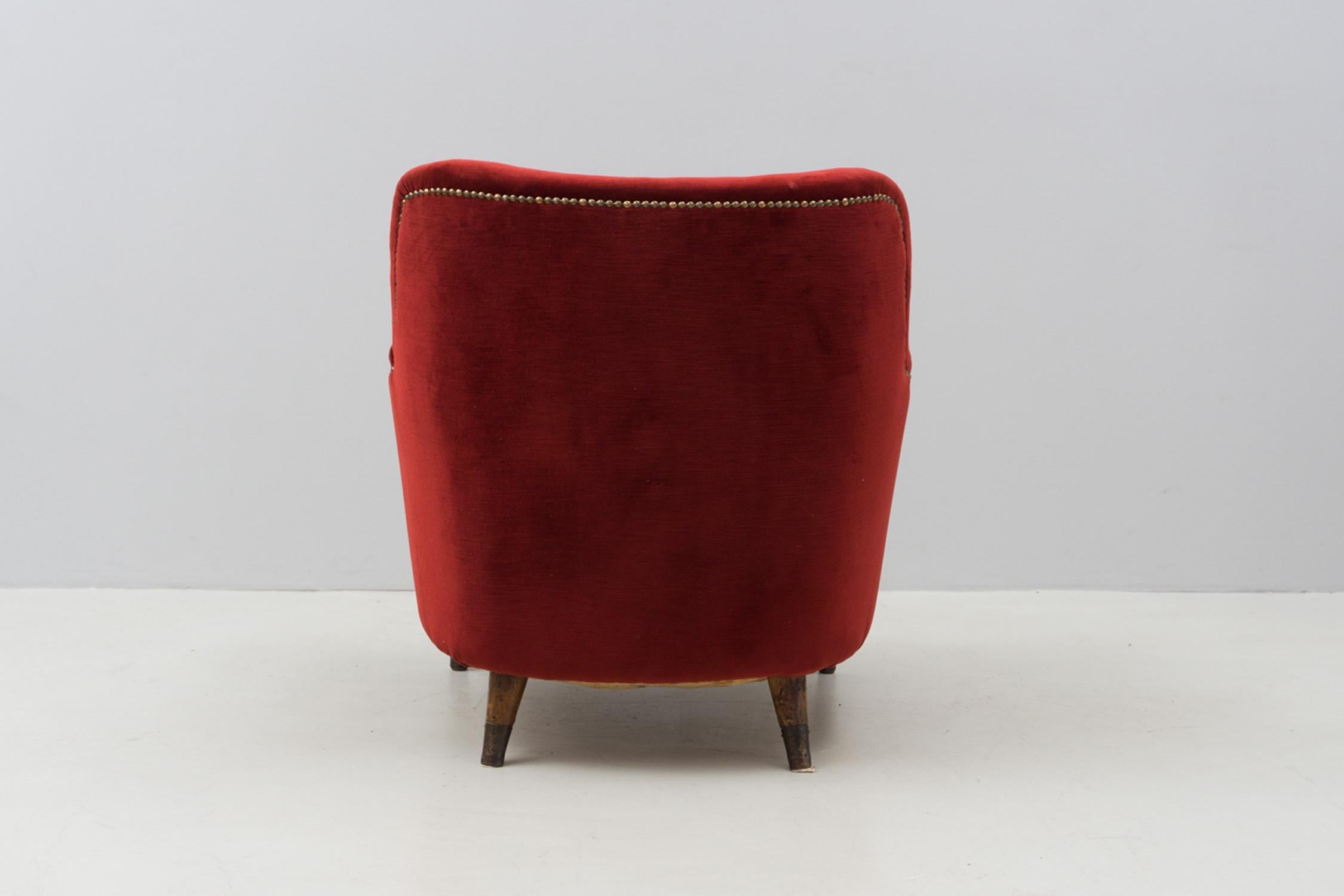 Pair of Armchairs, Red Velvet, by Gio Ponti, 1949 In Fair Condition In Berlin, DE