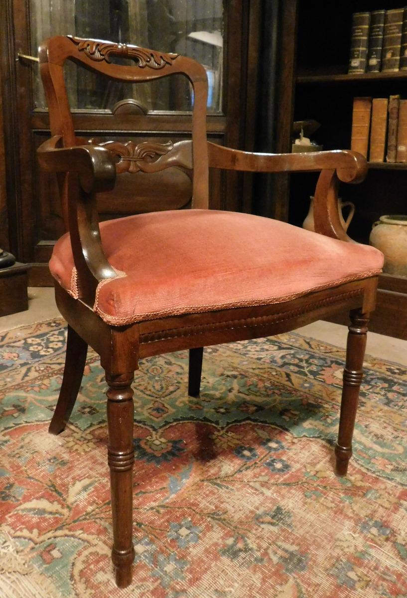 Pair of Armchairs, Seats in Walnut and Red Velvet, 19th Century Italy 4