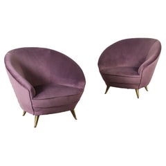 Pair Of Armchairs Spring Brass Velvet Italy 1950s