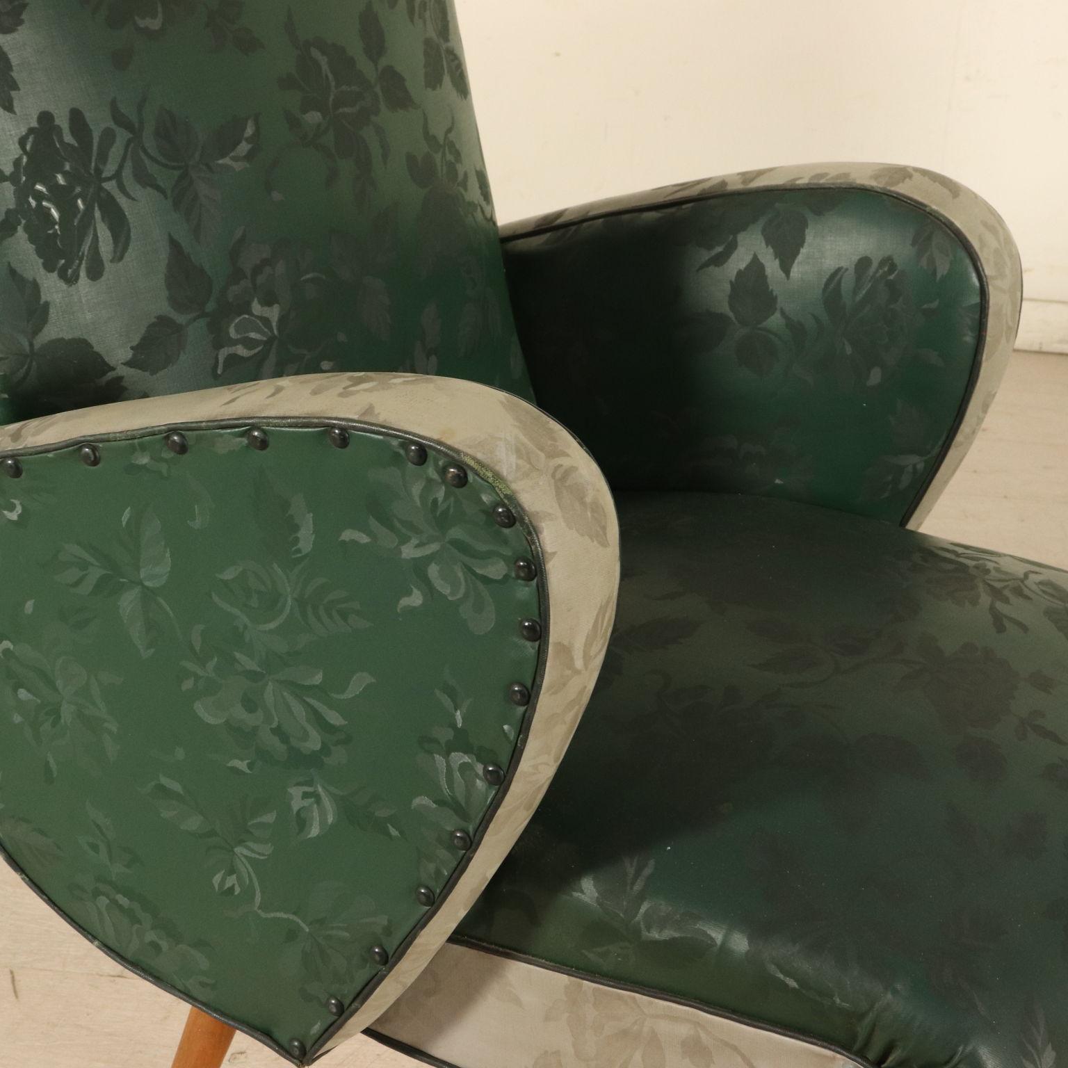 Pair of Armchairs Springs Padding Skai Brass Vintage, Italy, 1950s In Good Condition In Milano, IT